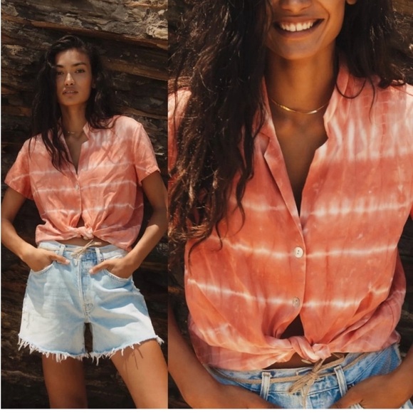 Cloth & Stone X Anthropologie Tie Dye Button Front T-Shirt size small - Picture 1 of 6